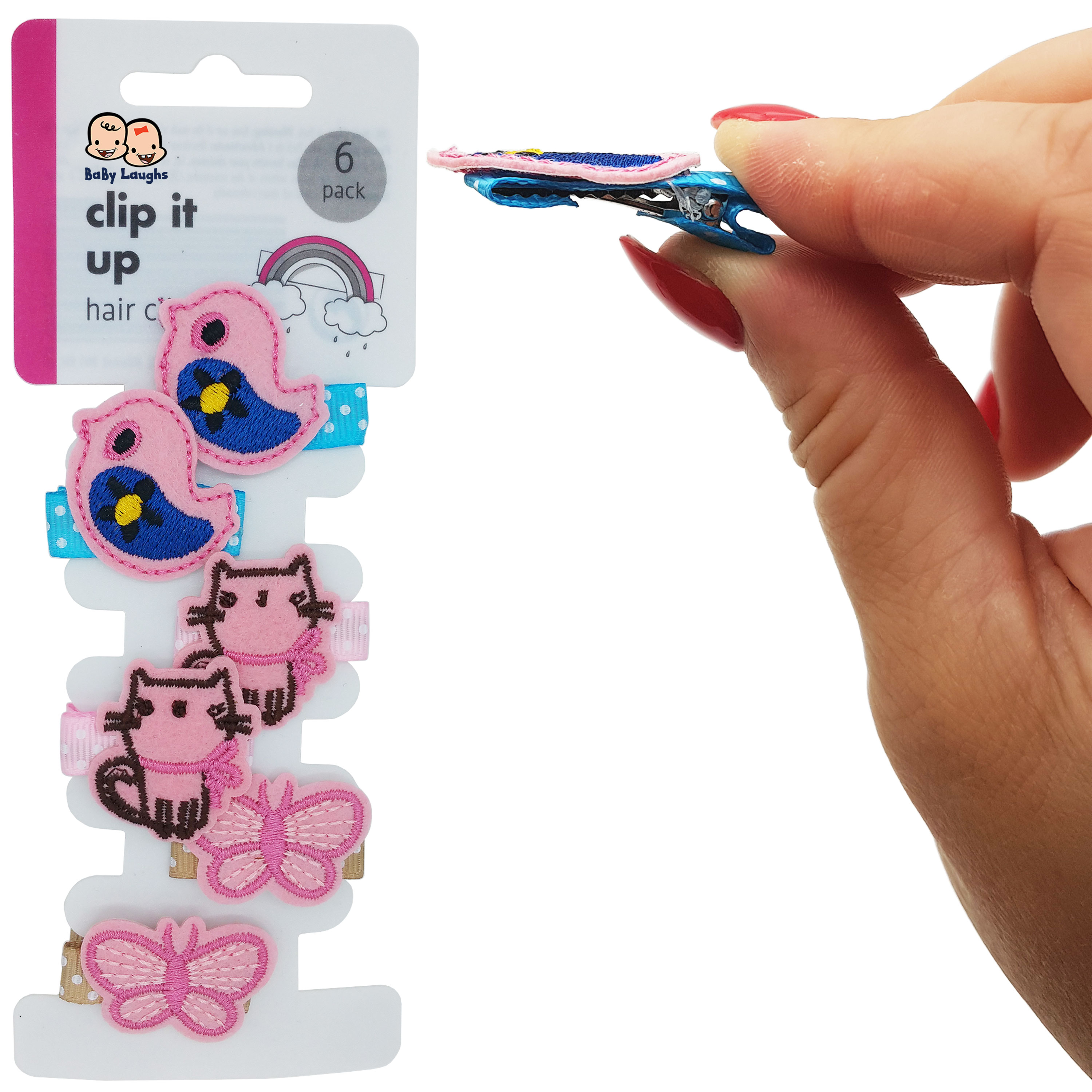 Barrette hair clips for little girls 6 clip secure fasten, colourful