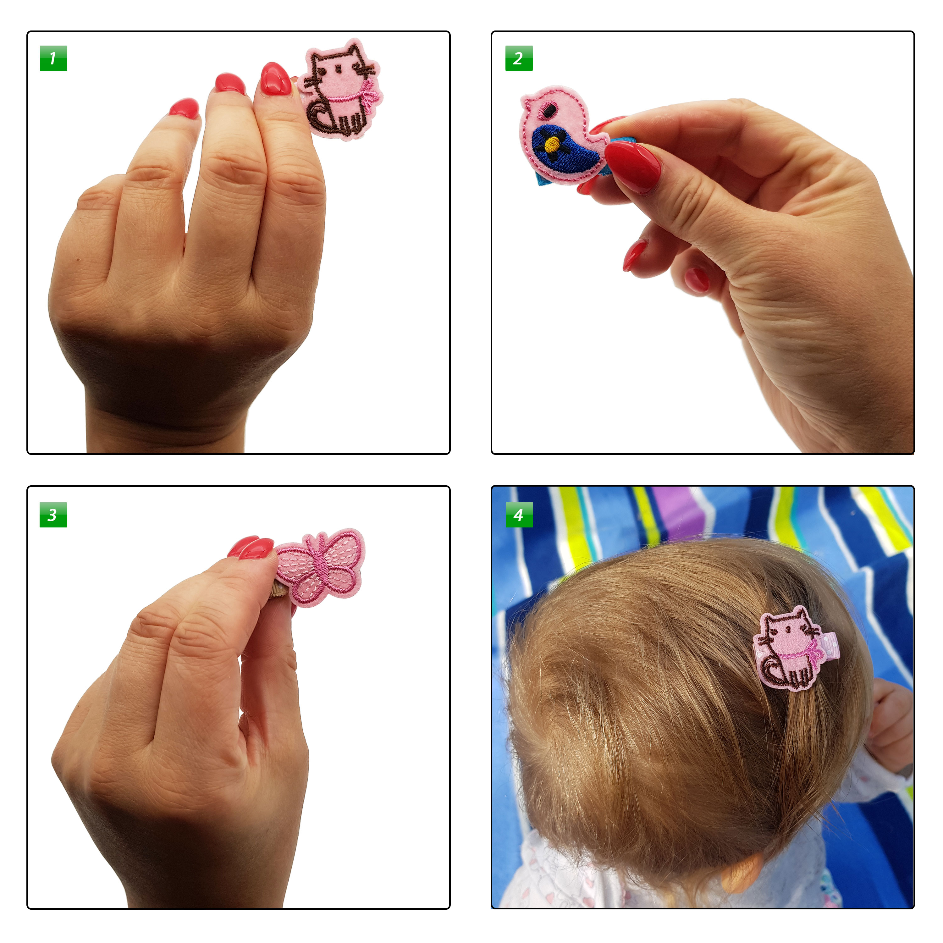 Barrette hair clips for little girls 6 clip secure fasten, colourful